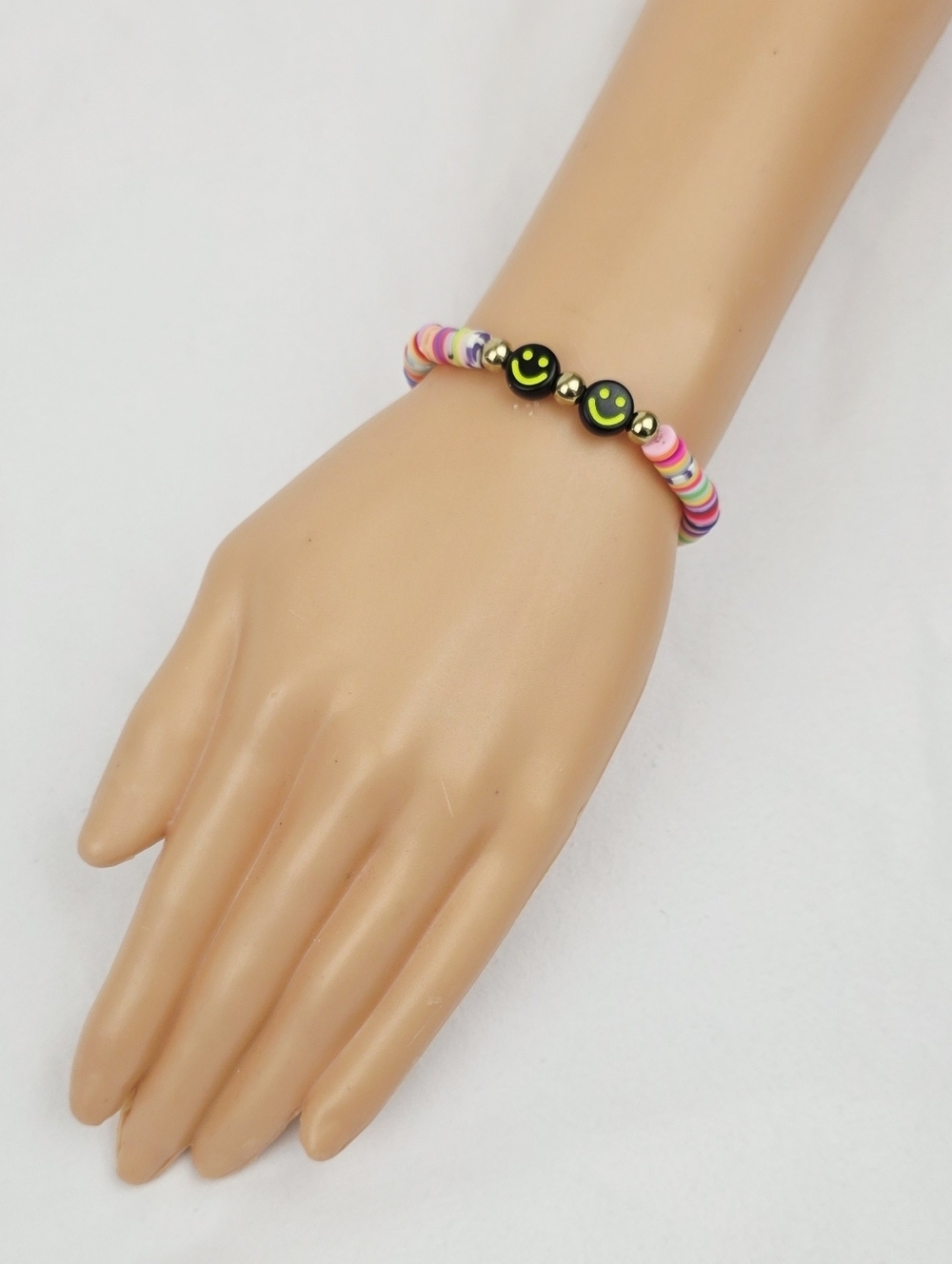 Handmade Clay Bead Multi Color Smiley Face Bracelet